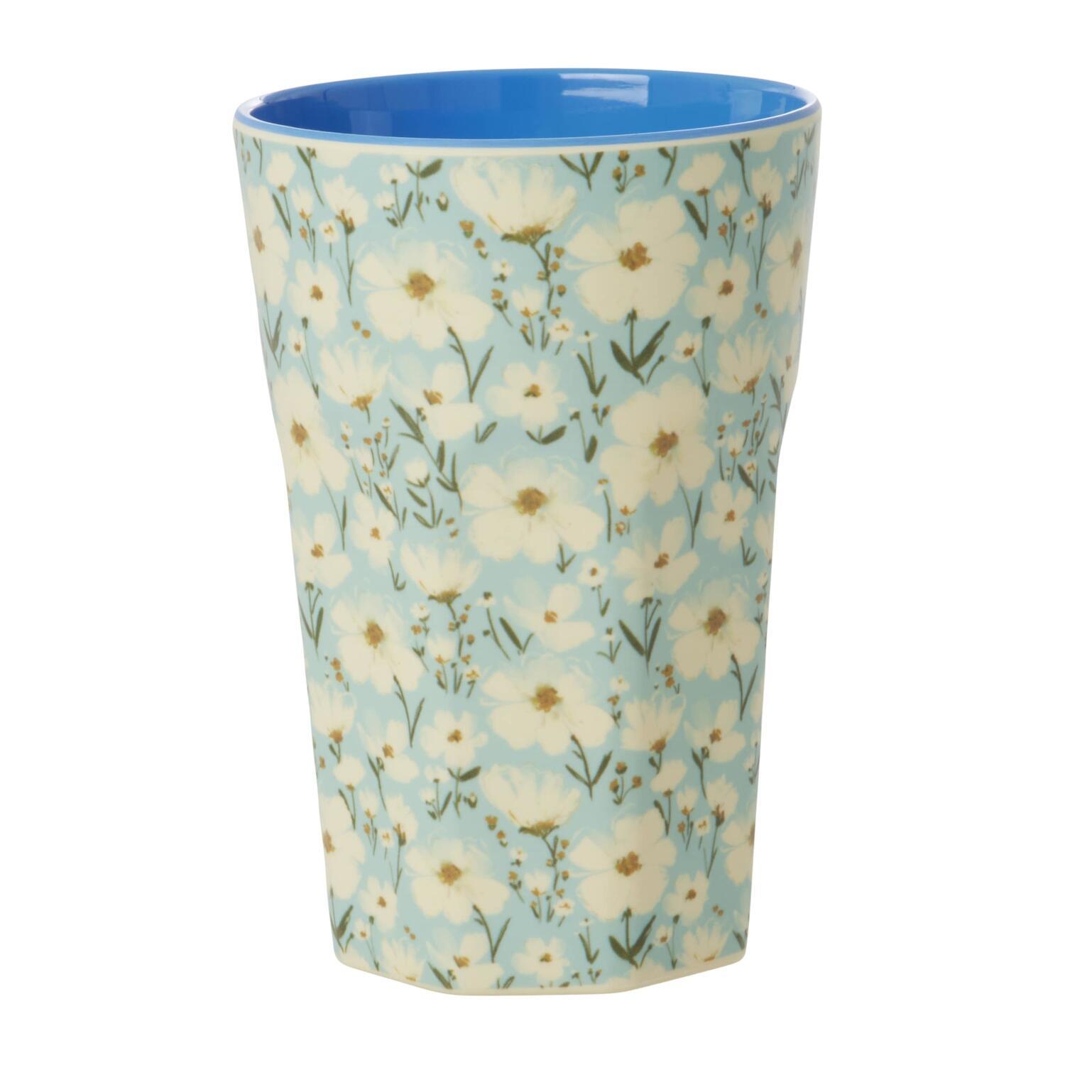 Melamin Becher "Summer Bloom" - L (Creme/Blau)