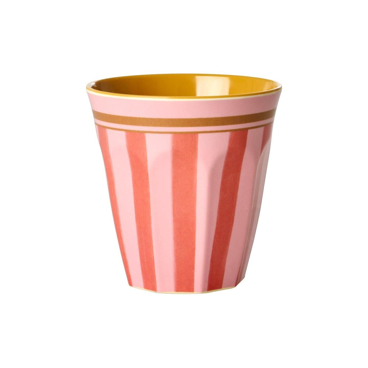 Melaminbecher mit rosa Streifen und gelbem Innenrand