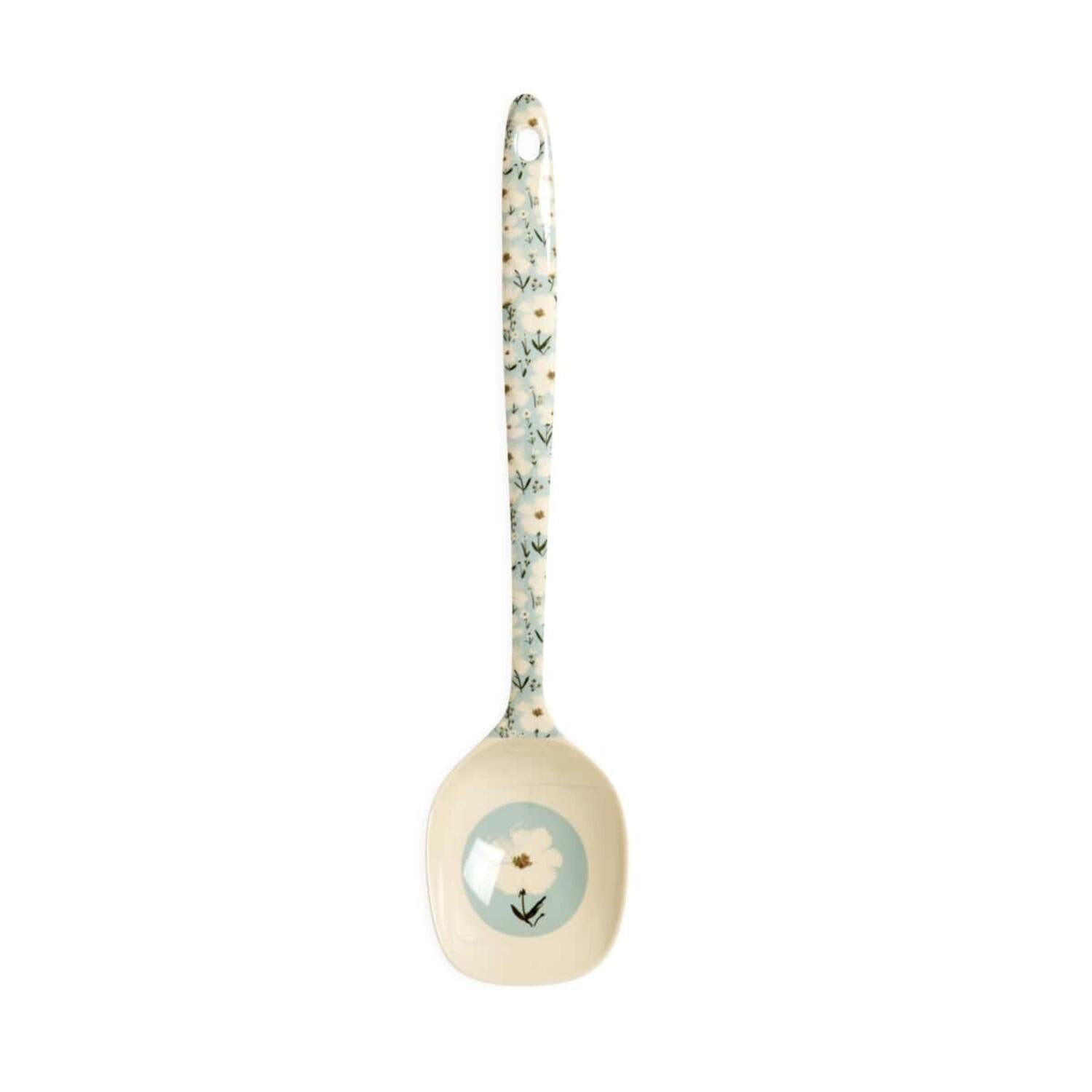 Melamin Kochlöffel "Summer Bloom" - 30 cm (Creme/Blau)