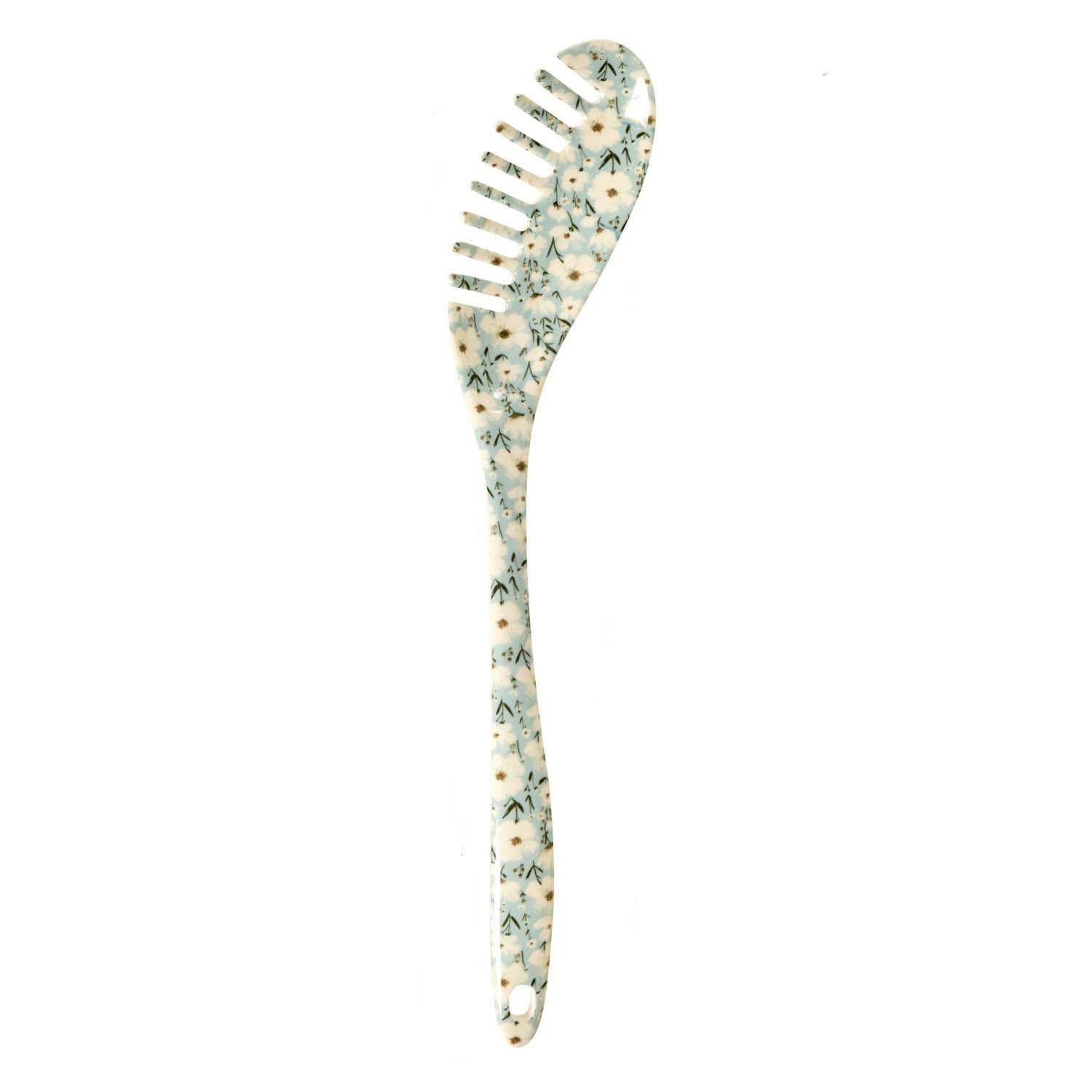 Melamin Pasta Löffel "Summer Bloom" - 32 cm (Creme/Blau)