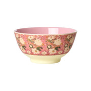 Melamin-Schale mit floralen Blumen, rosa außen und cremefarbener Standkante