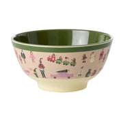 rice Melamin Schale "Holiday" - M (Creme/Grün)