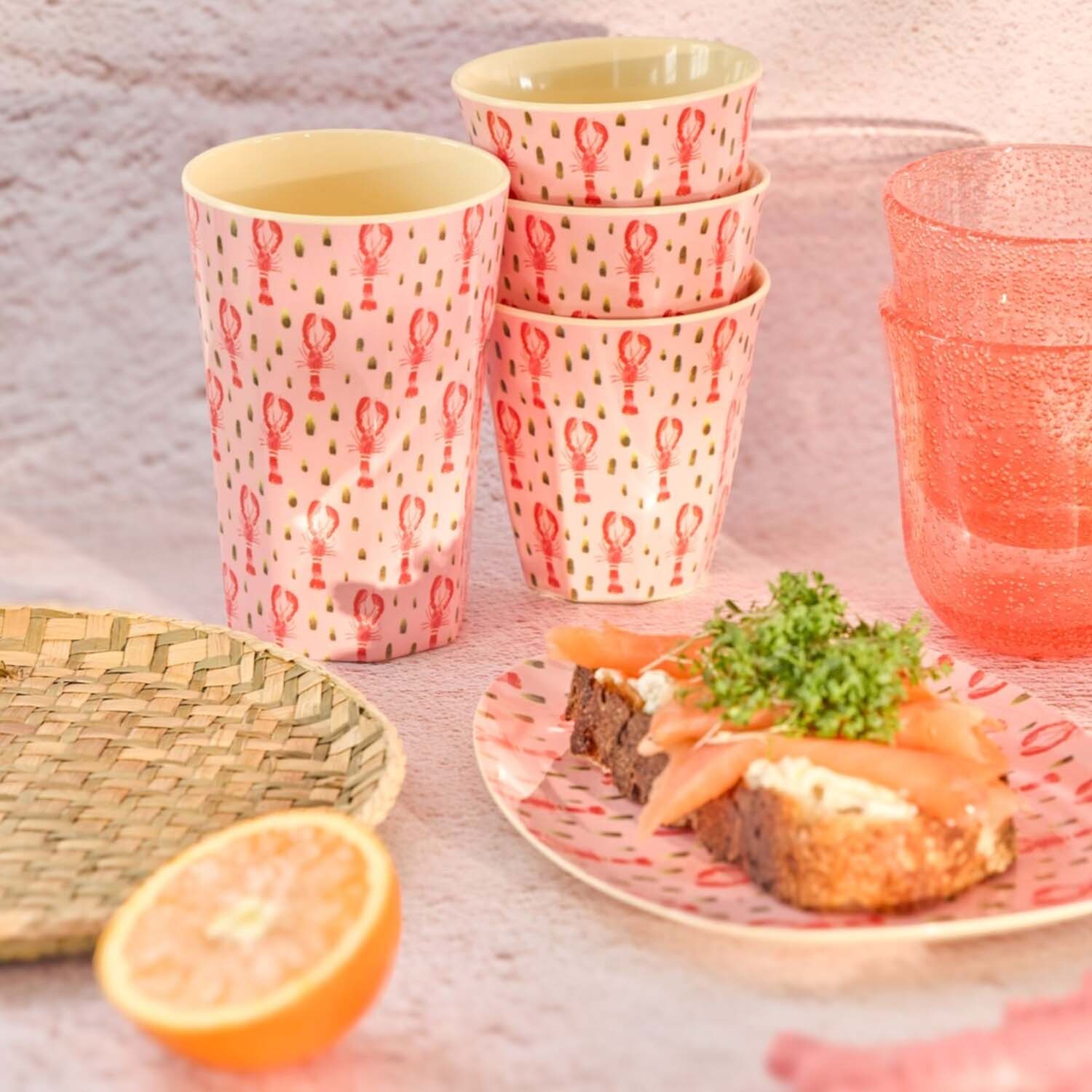 Melamin Platte rechteckig "Pink Lobster" - S (Pink) Rice