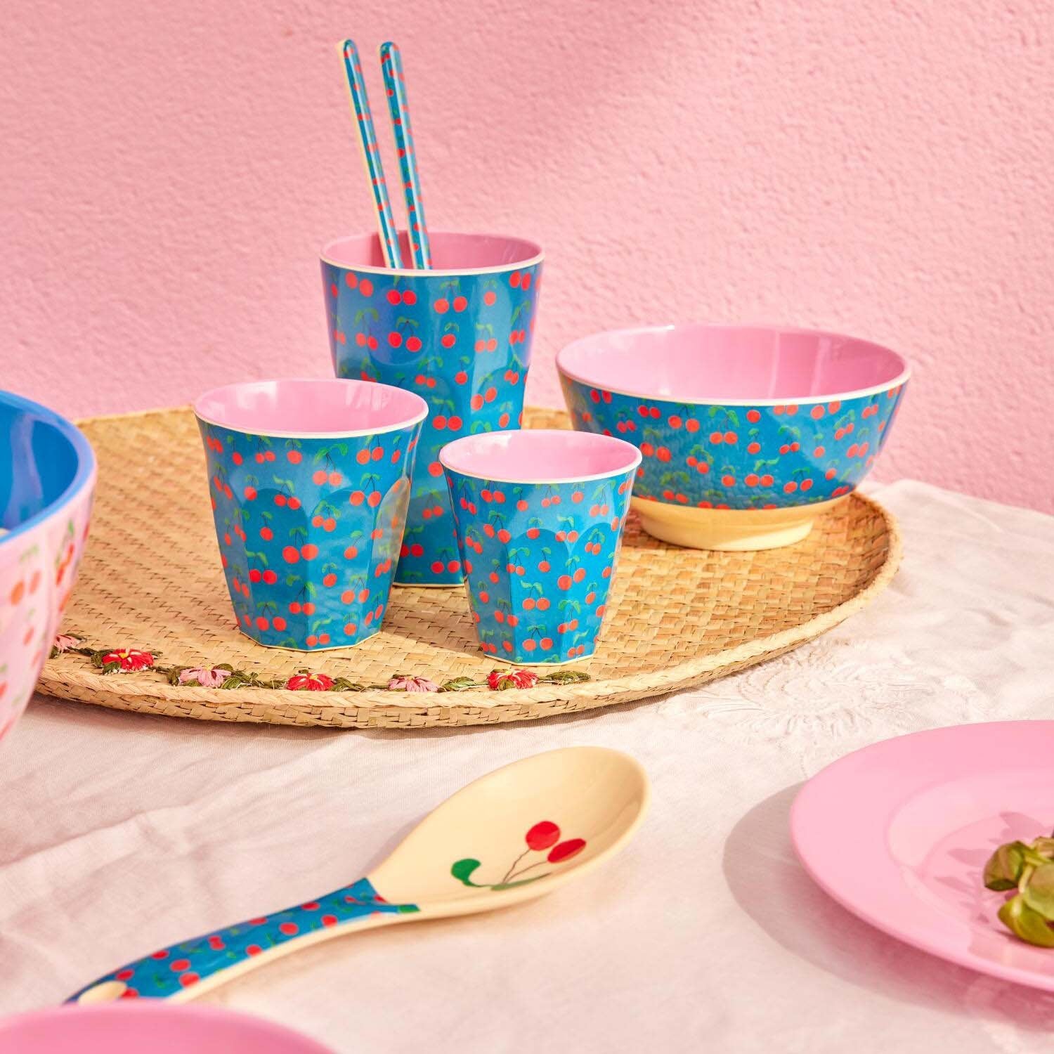 Melamin Salat-Löffel "Cherry Love" - 21 cm (Blau)