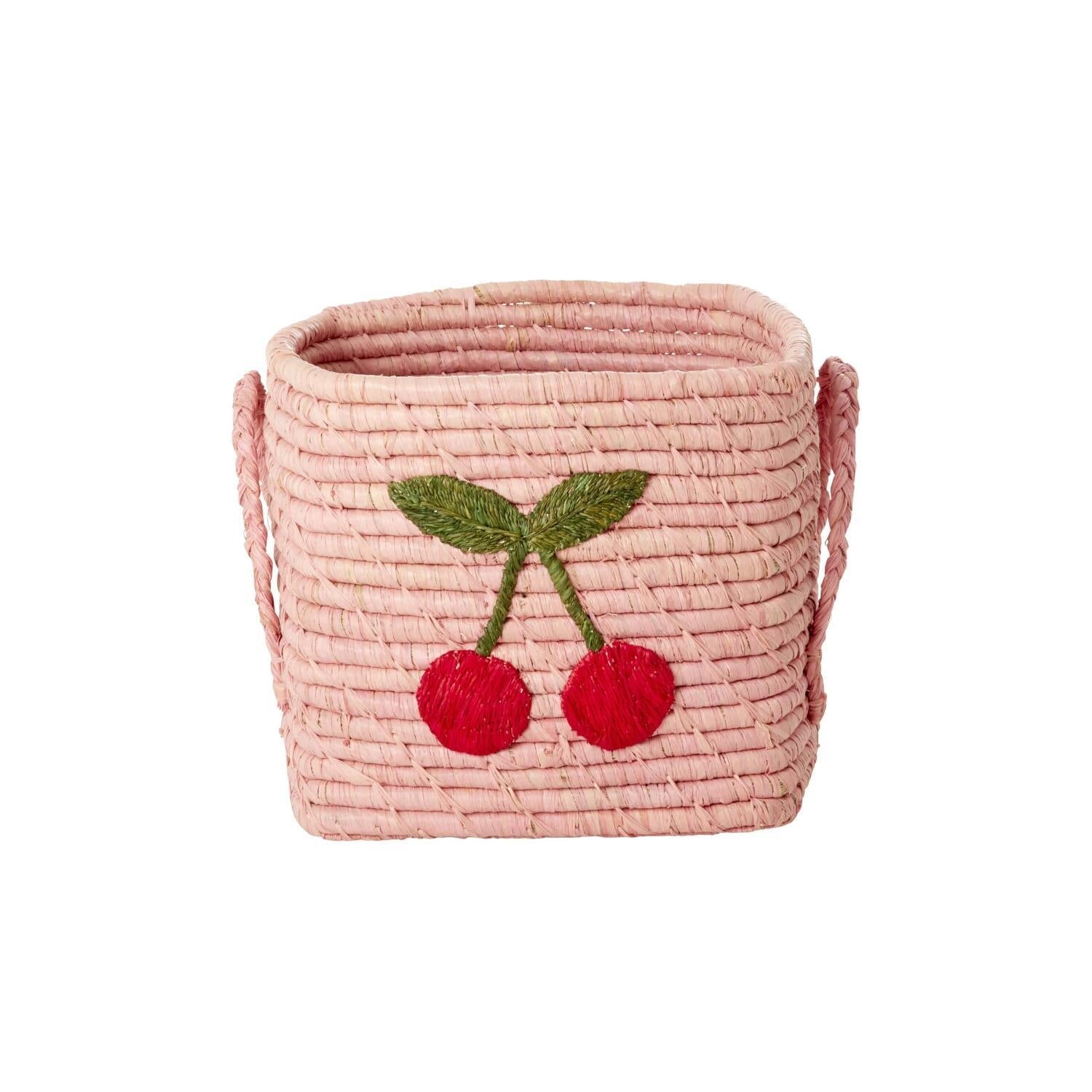 Quadratischer Korb "Raffia - Big Cherry" - 20x20x20 cm (Rosa) Rice