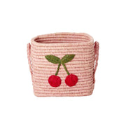 Quadratischer Korb "Raffia - Big Cherry" - 20x20x20 cm (Rosa) Rice