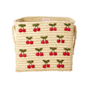 Quadratischer Korb "Raffia - Small Cherries" - 30x30x25 cm (Natur) Rice