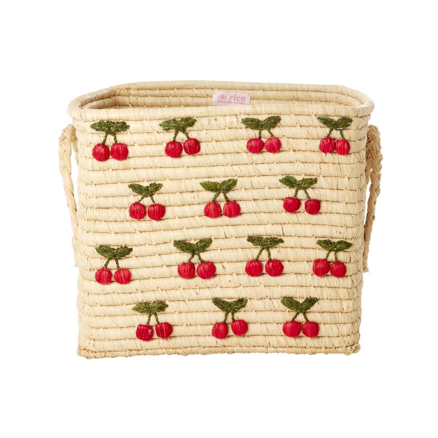 Quadratischer Korb "Raffia - Small Cherries" - 30x30x25 cm (Natur) Rice