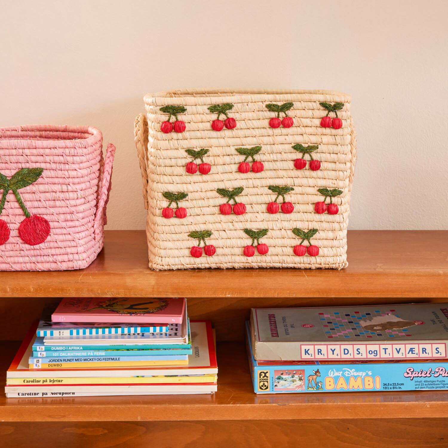 Quadratischer Korb "Raffia - Small Cherries" - 30x30x25 cm (Natur) Rice