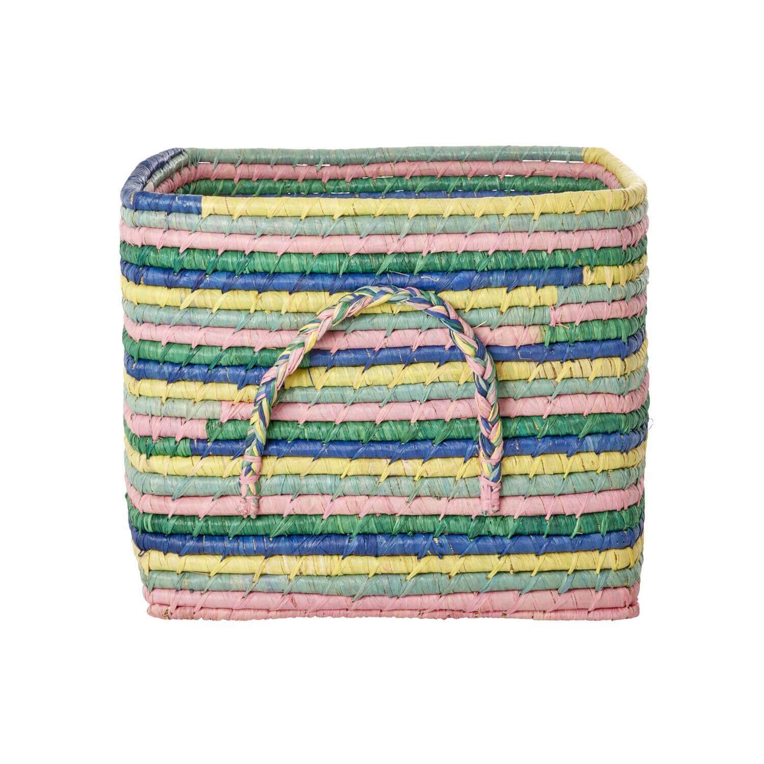 Quadratischer Korb "Raffia - Stripes" - 30x30x25 cm (Bunt) Rice