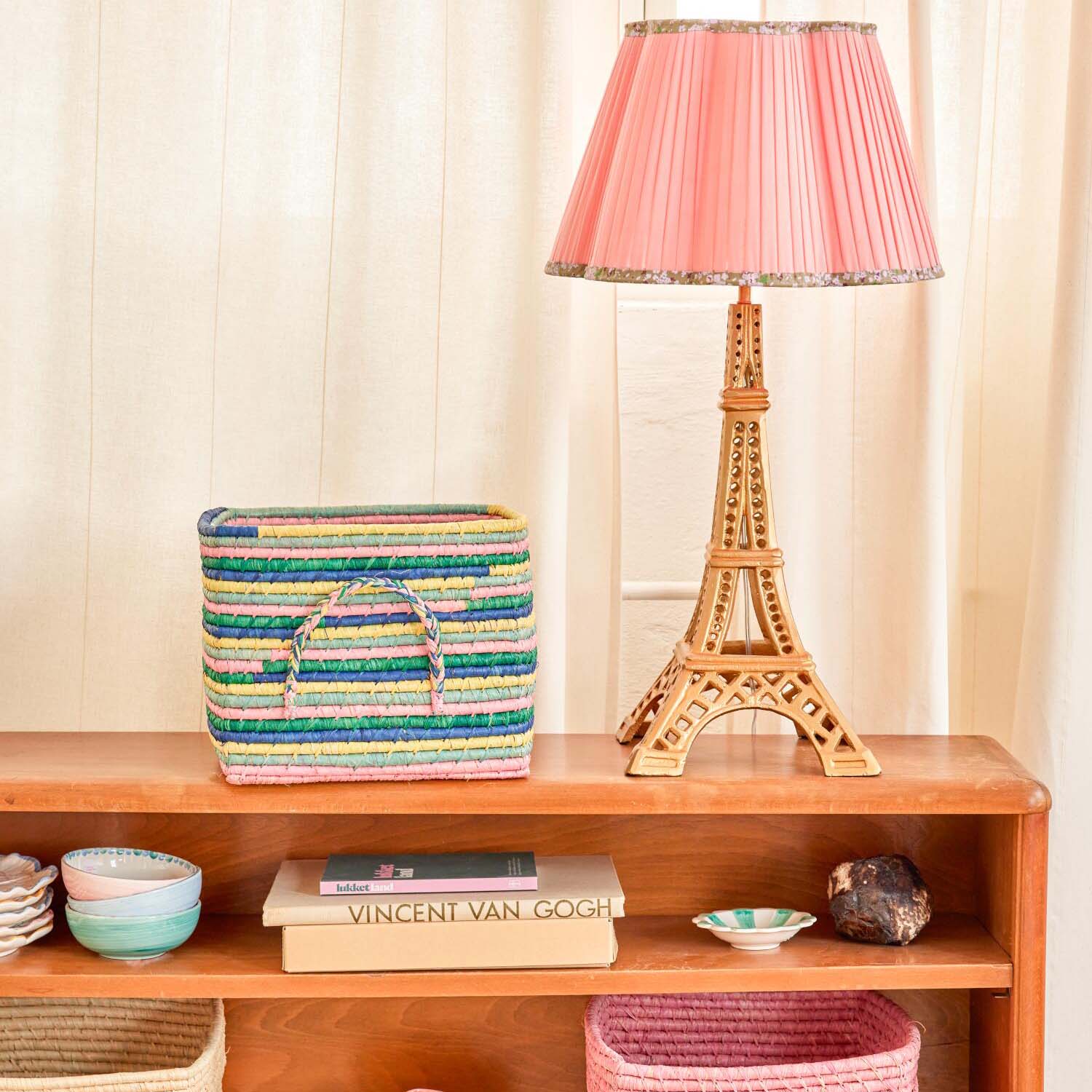 Quadratischer Korb "Raffia - Stripes" - 30x30x25 cm (Bunt) Rice