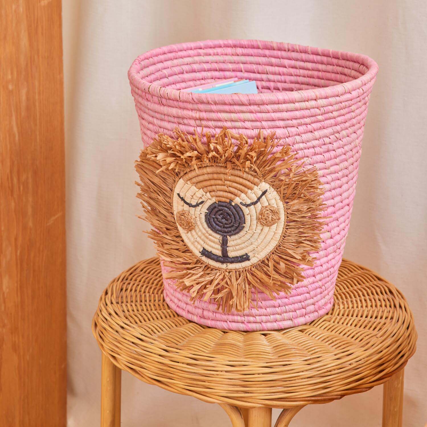 Runder Korb "Raffia - Lion" - 20 cm (Pink) Rice