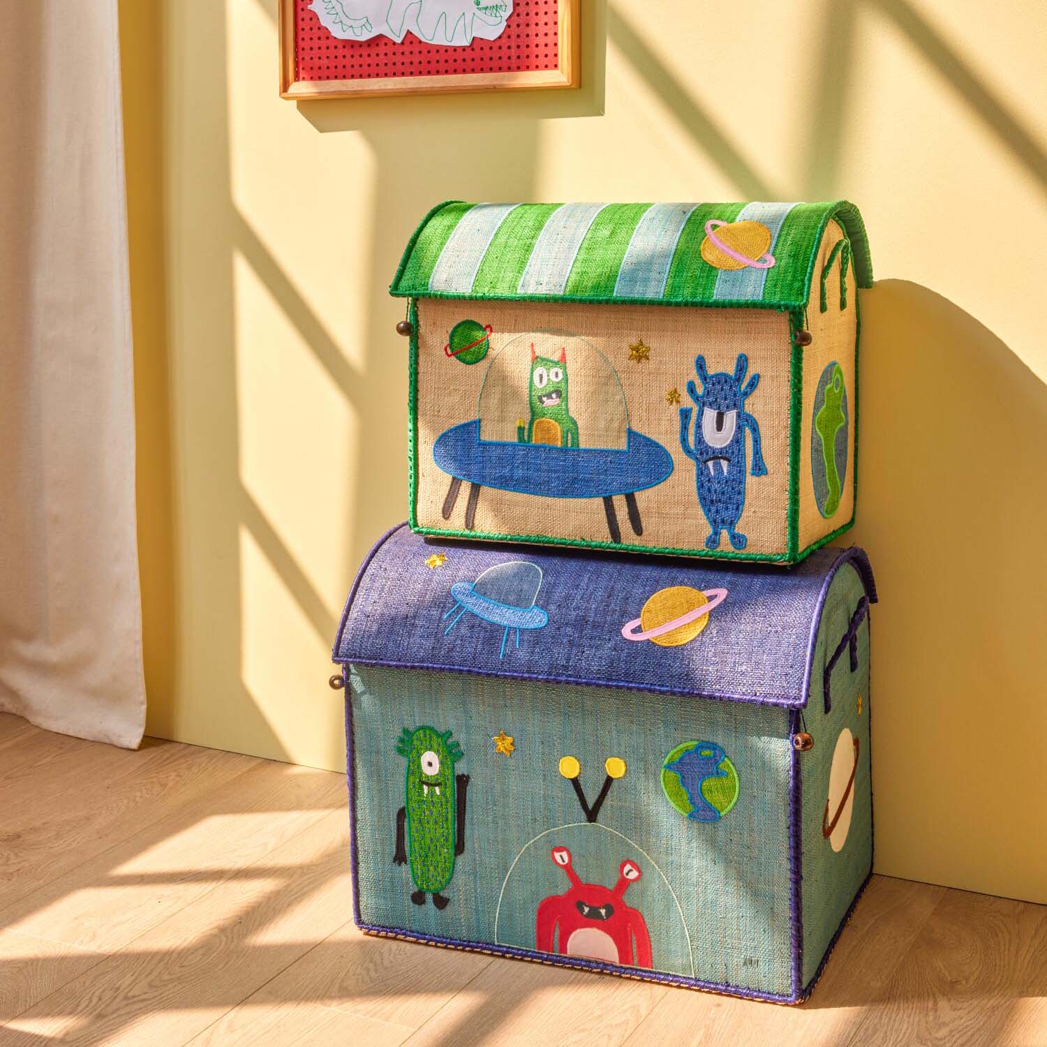 Spielzeugkiste "Raffia - Monsters" - M (Blau) Rice