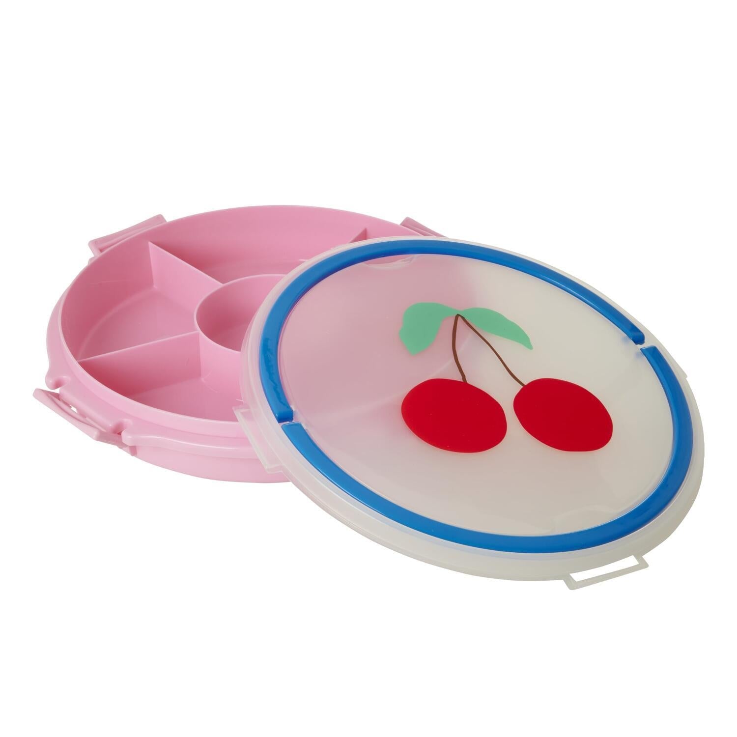 tragbares Servierttablett rund mit Deckel & Fächern - 32 cm (Pink) Rice
