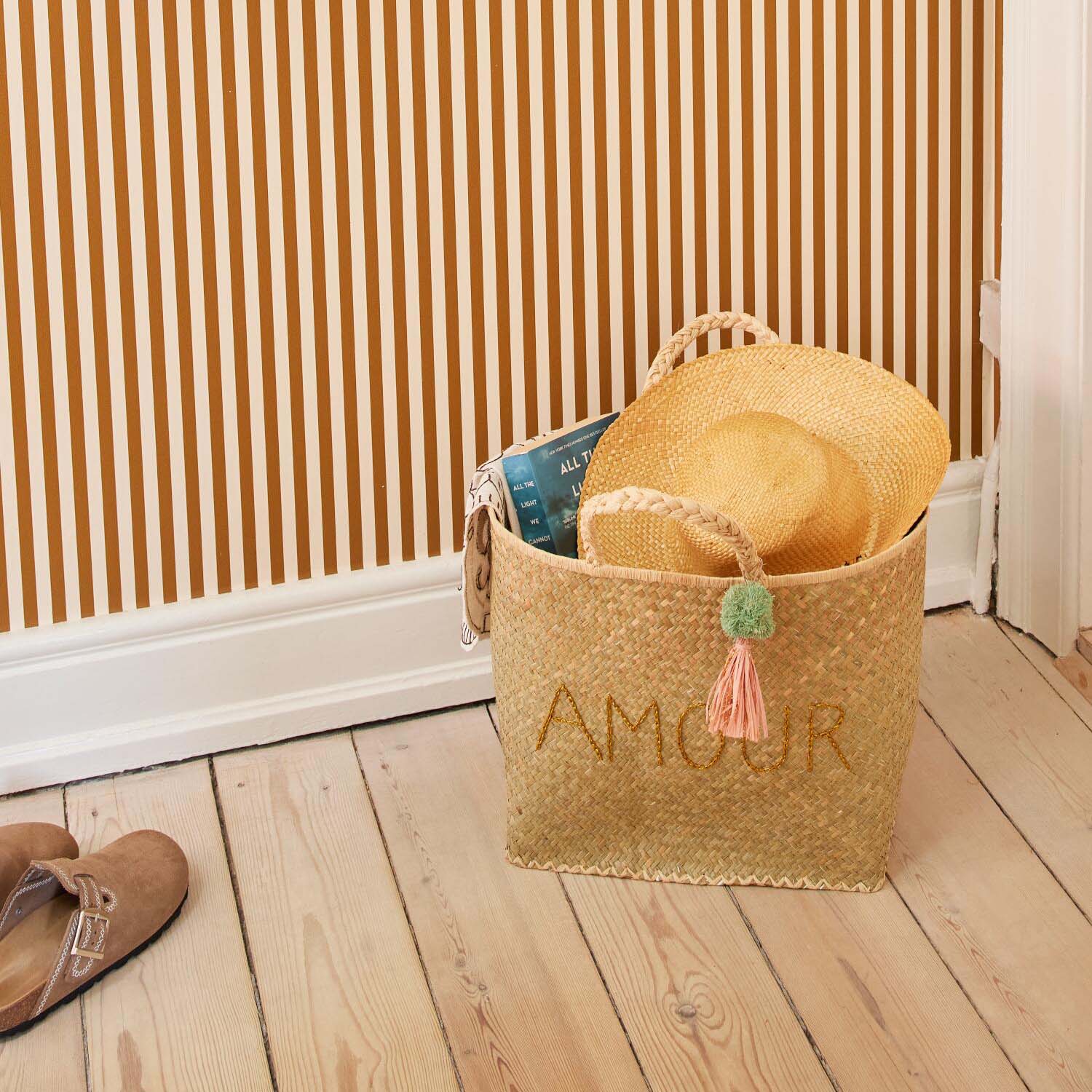 Tasche "Raffia - Amour" - L (Natur)