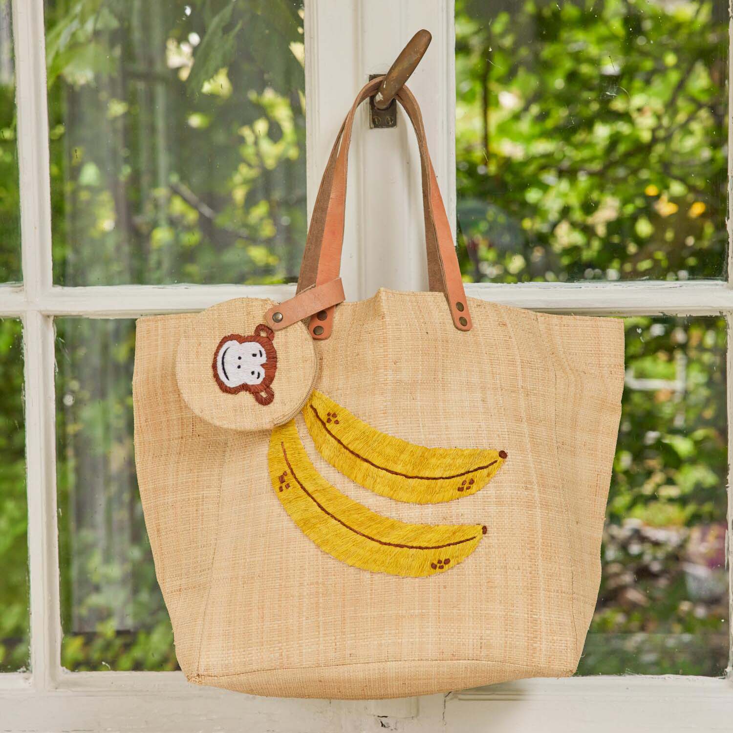 Tasche "Raffia - Banana" und Geldbörse "Monkey" (Natur) Rice