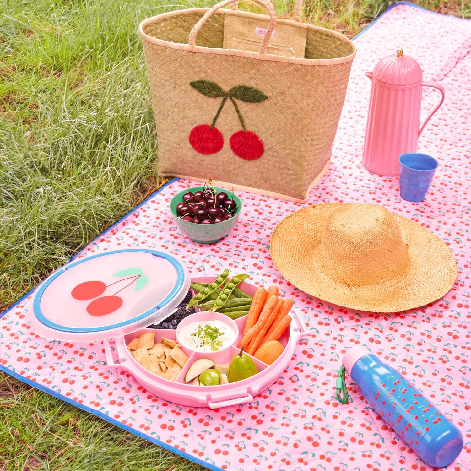 tragbares Servierttablett rund mit Deckel & Fächern - 32 cm (Pink) Rice