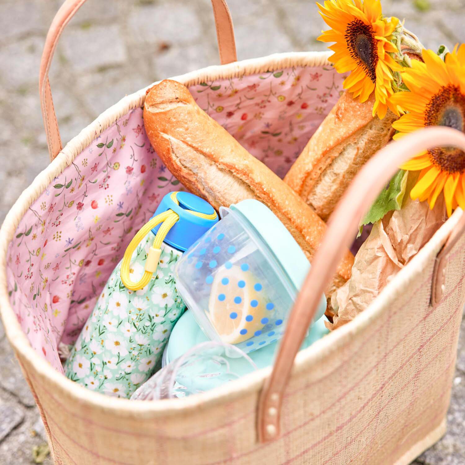 Tasche "Raffia - Checks" - L (Natur/Pink)