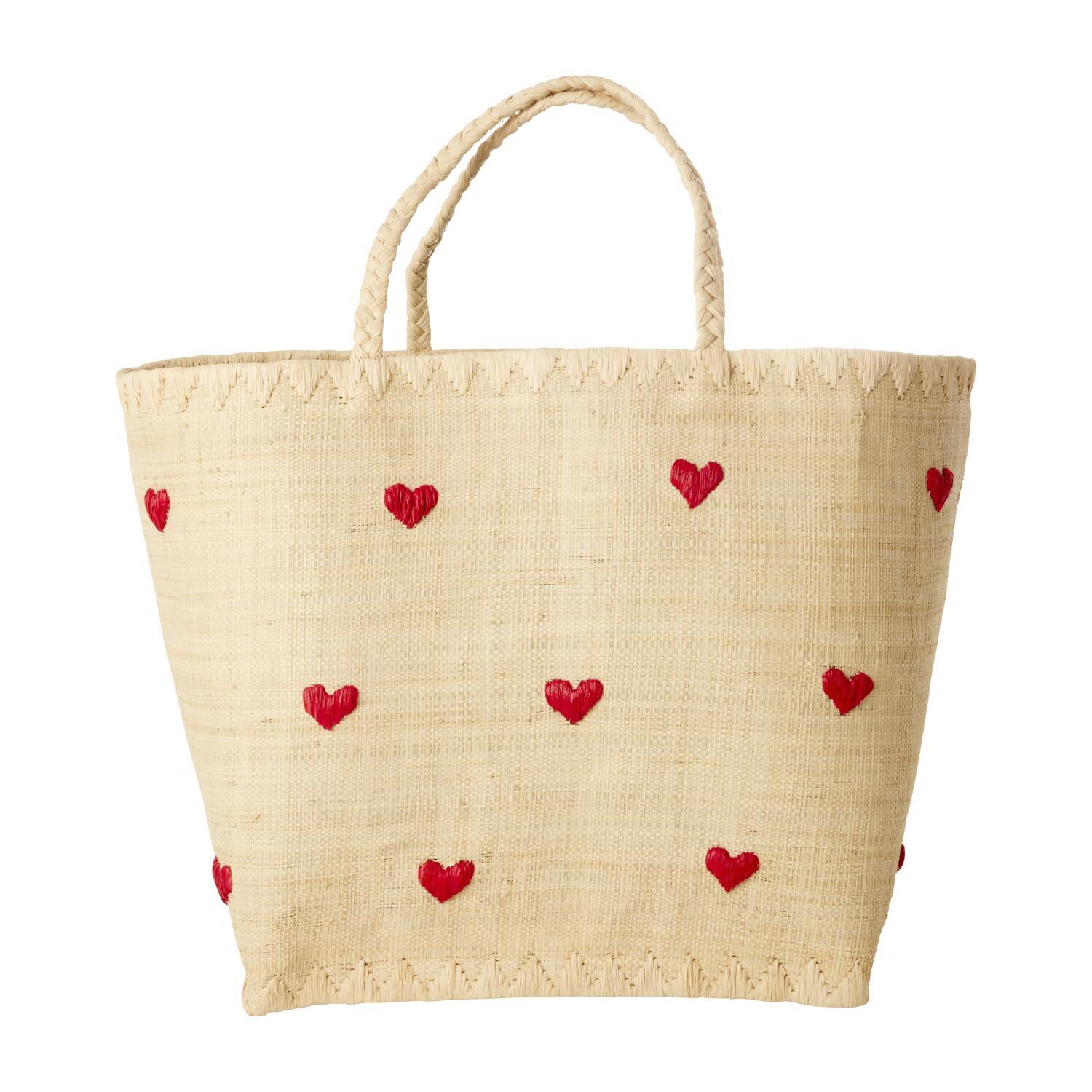 Tasche "Raffia - Darling Hearts" - L (Natur)