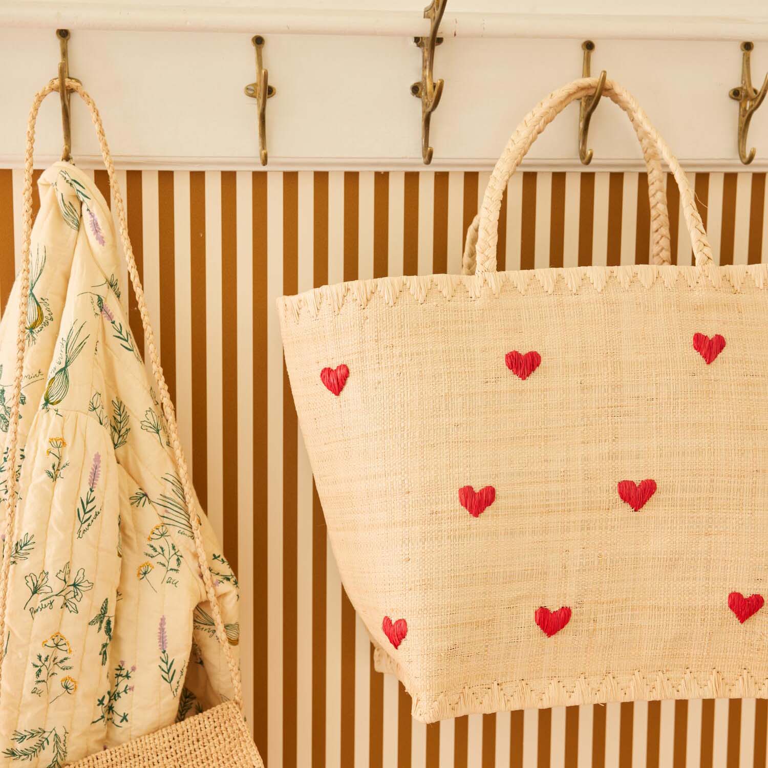 Tasche "Raffia - Darling Hearts" - L (Natur)