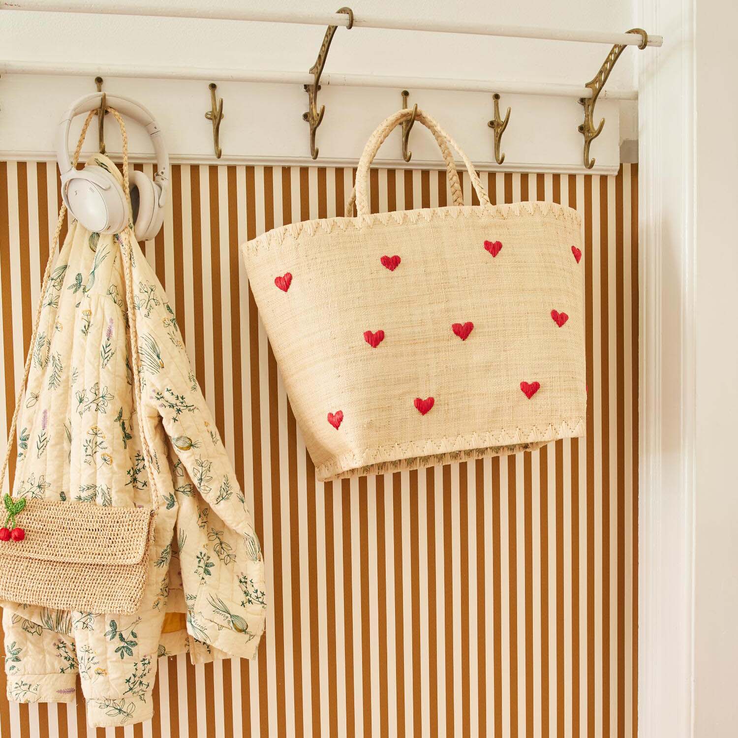 Tasche "Raffia - Darling Hearts" - L (Natur)