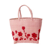 Tasche "Raffia - Flowers" - S (Rosa)