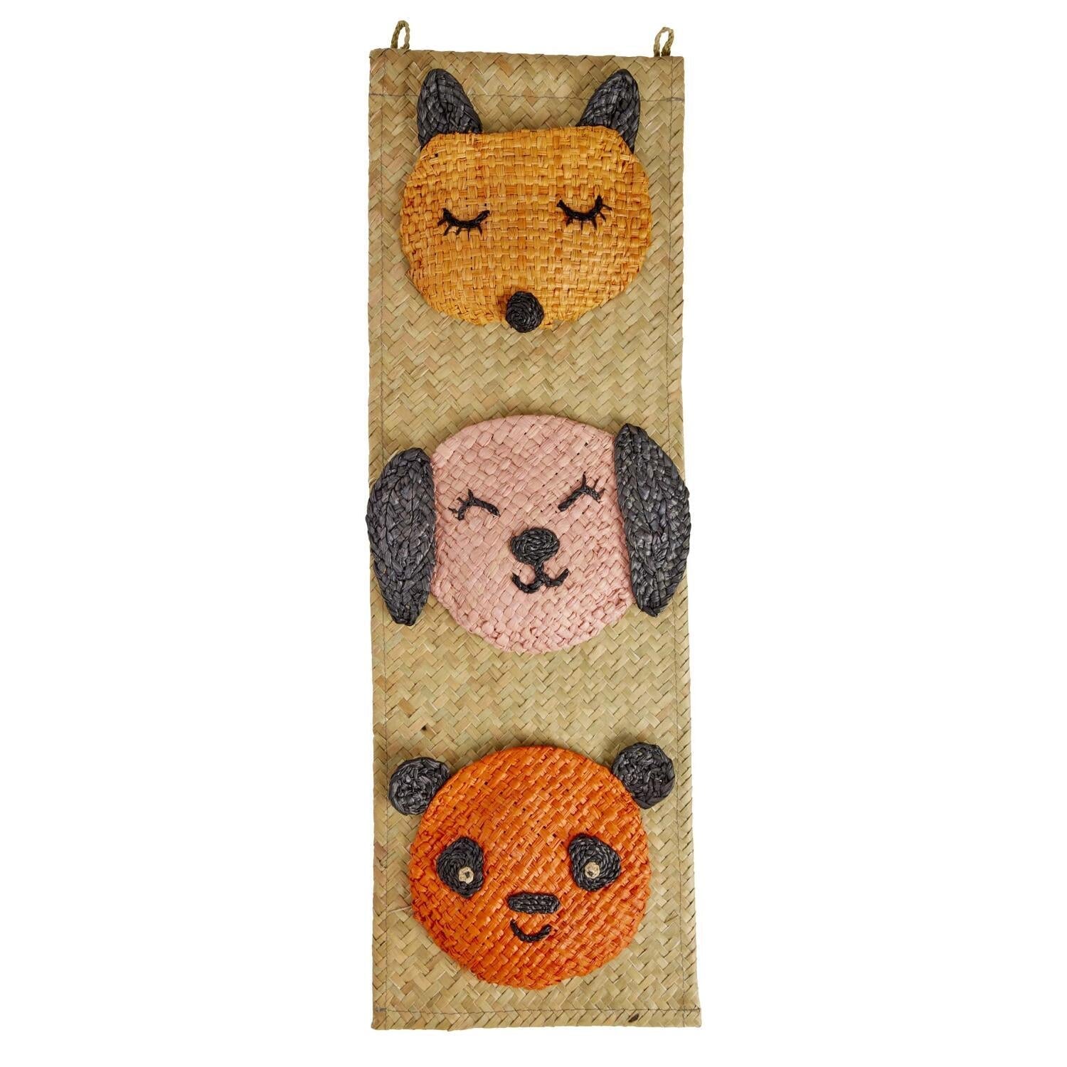 Wandaufhänger "Raffia - Animal Face Pockets" - 20x60 cm (Natur) Rice