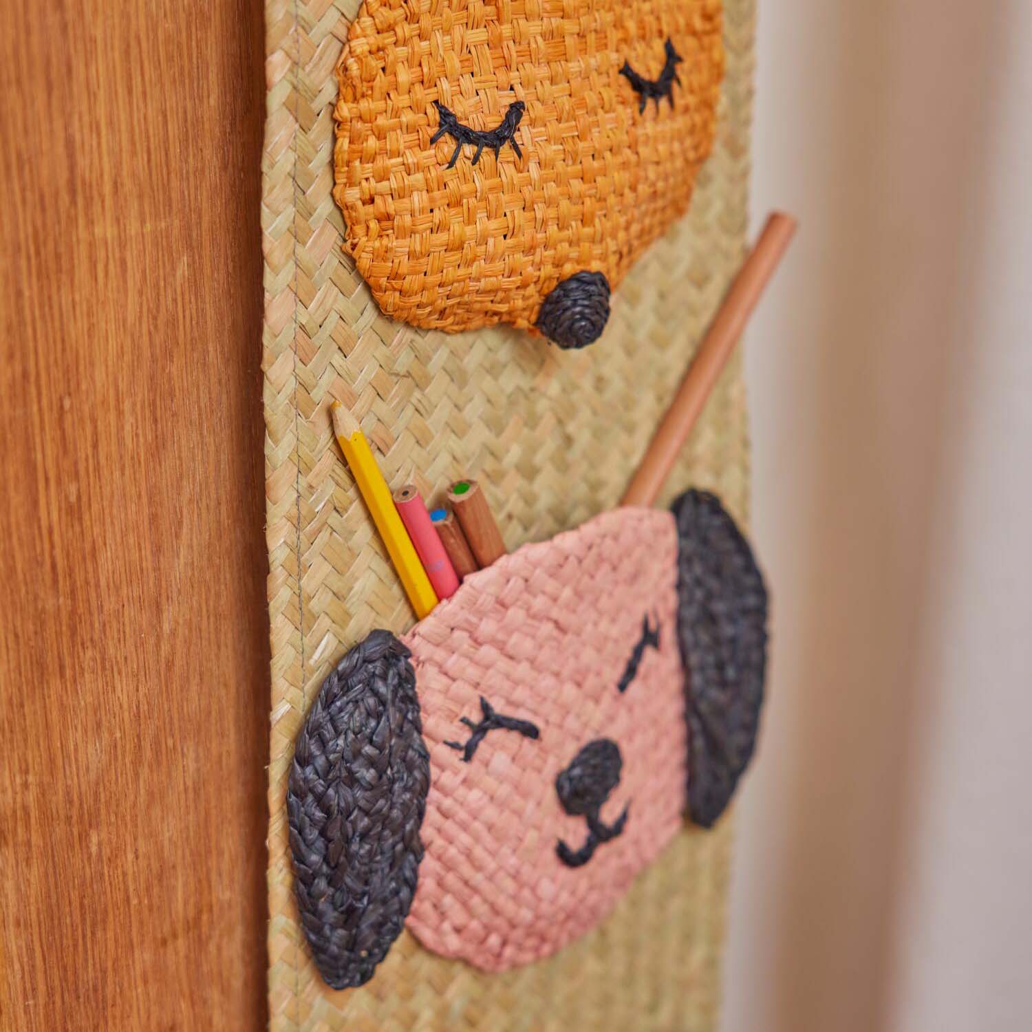Wandaufhänger "Raffia - Animal Face Pockets" - 20x60 cm (Natur) Rice