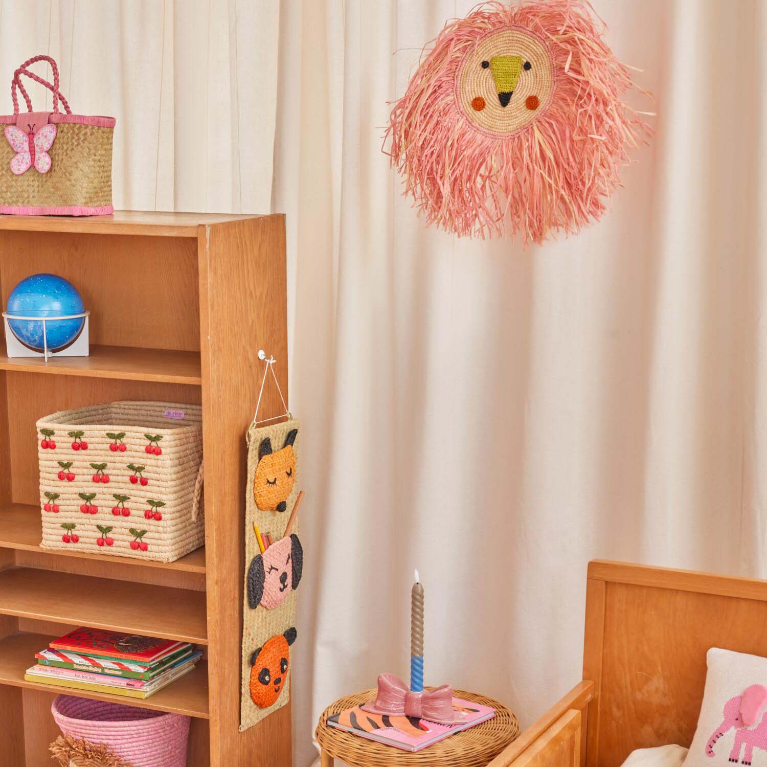 Wandaufhänger "Raffia - Animal Face Pockets" - 20x60 cm (Natur) Rice