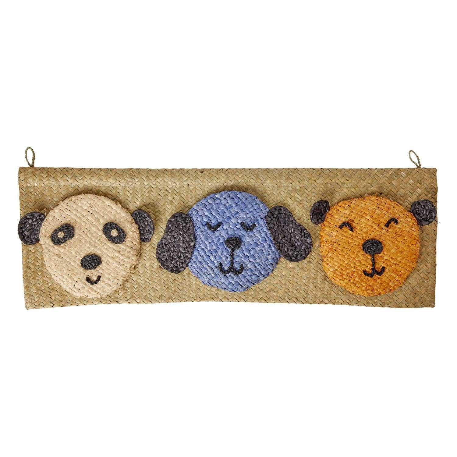 Wandaufhänger "Raffia - Animal Face Pockets - Side By Side" - 20x60 cm (Natur) Rice