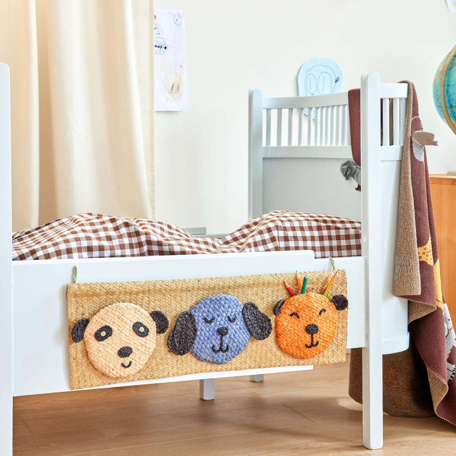 Wandaufhänger "Raffia - Animal Face Pockets - Side By Side" - 20x60 cm (Natur) Rice