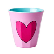 Melaminbecher mit Herzmotiv, rosa, innen hellblau.