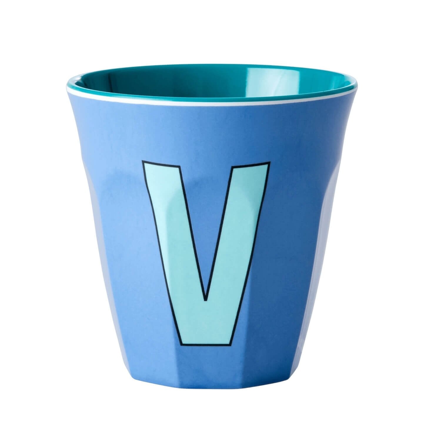 Melamin Becher "Buchstabe V" - Medium (Taubenblau) Rice