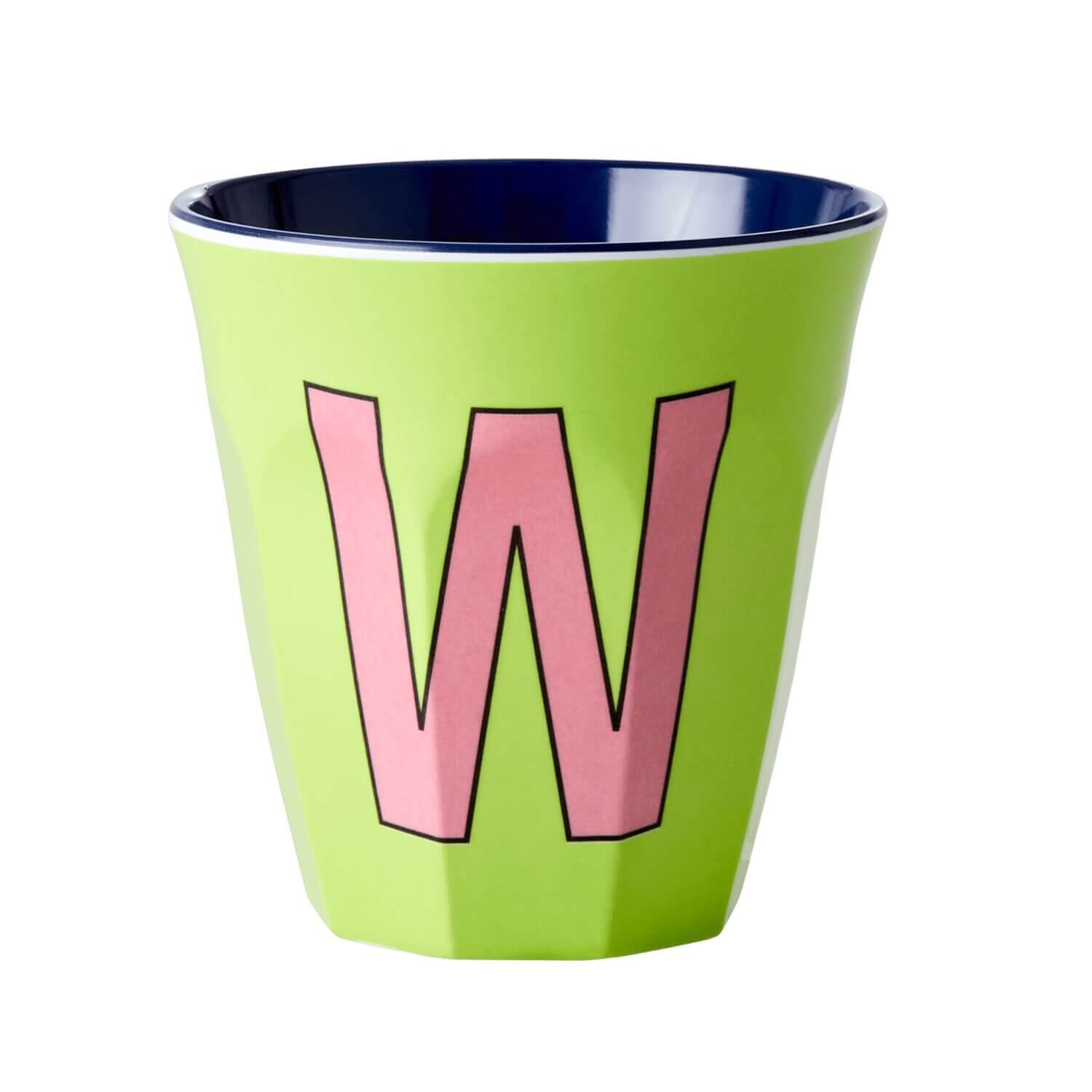 Melamin Becher "Buchstabe W" - Medium (Neongrün)