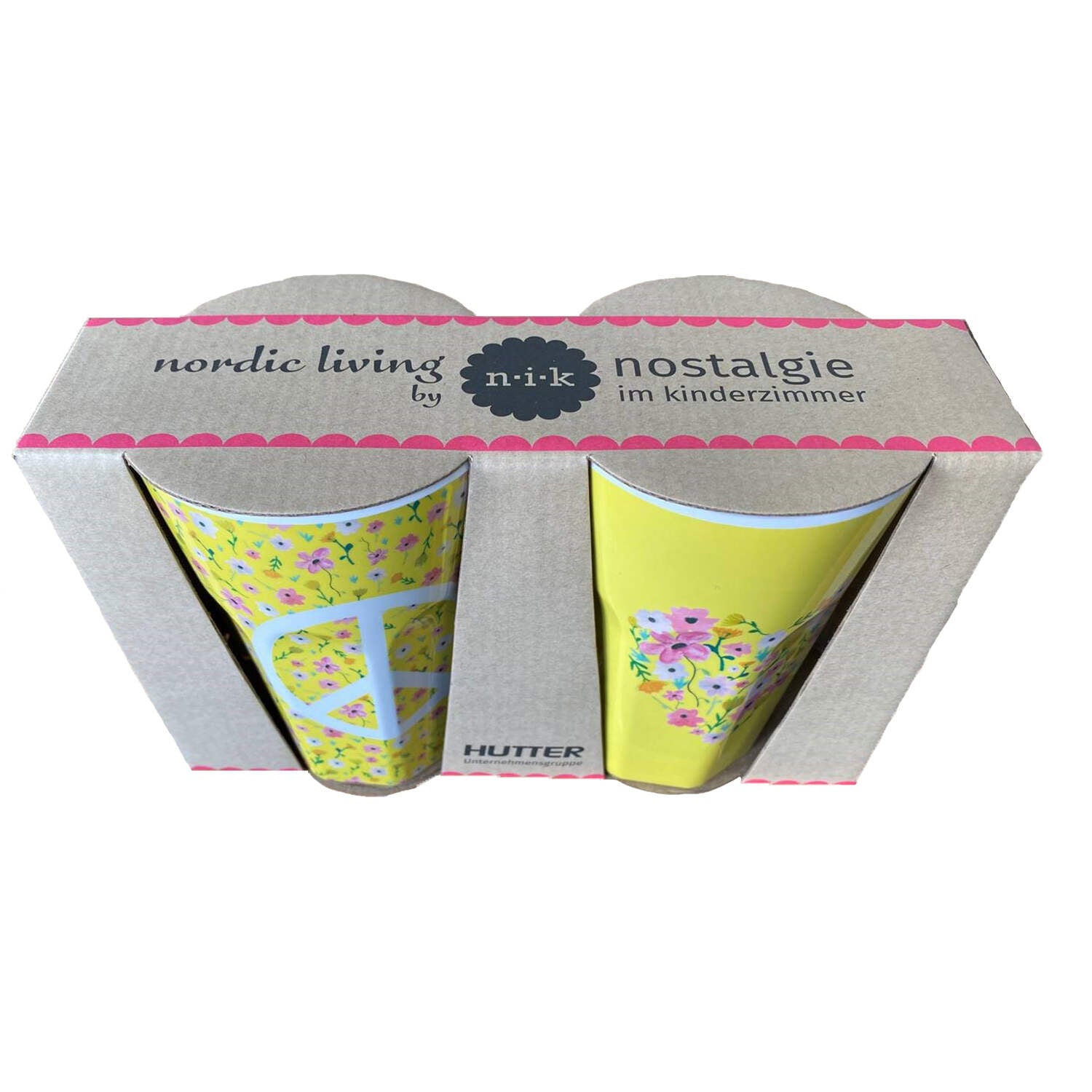 NIK-Melamin-Becher "Flower Me Happy & Peace" - 2er-Set (Gelb) Limitierte Auflage