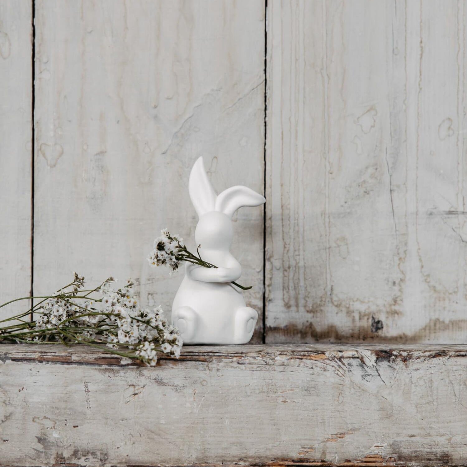 Osterdekoration Hase "Elias" - 6x6x12 cm (Weiß)