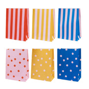 Papiertüten "Streifen & Punkte" im 6er-Set - S (Rosa)