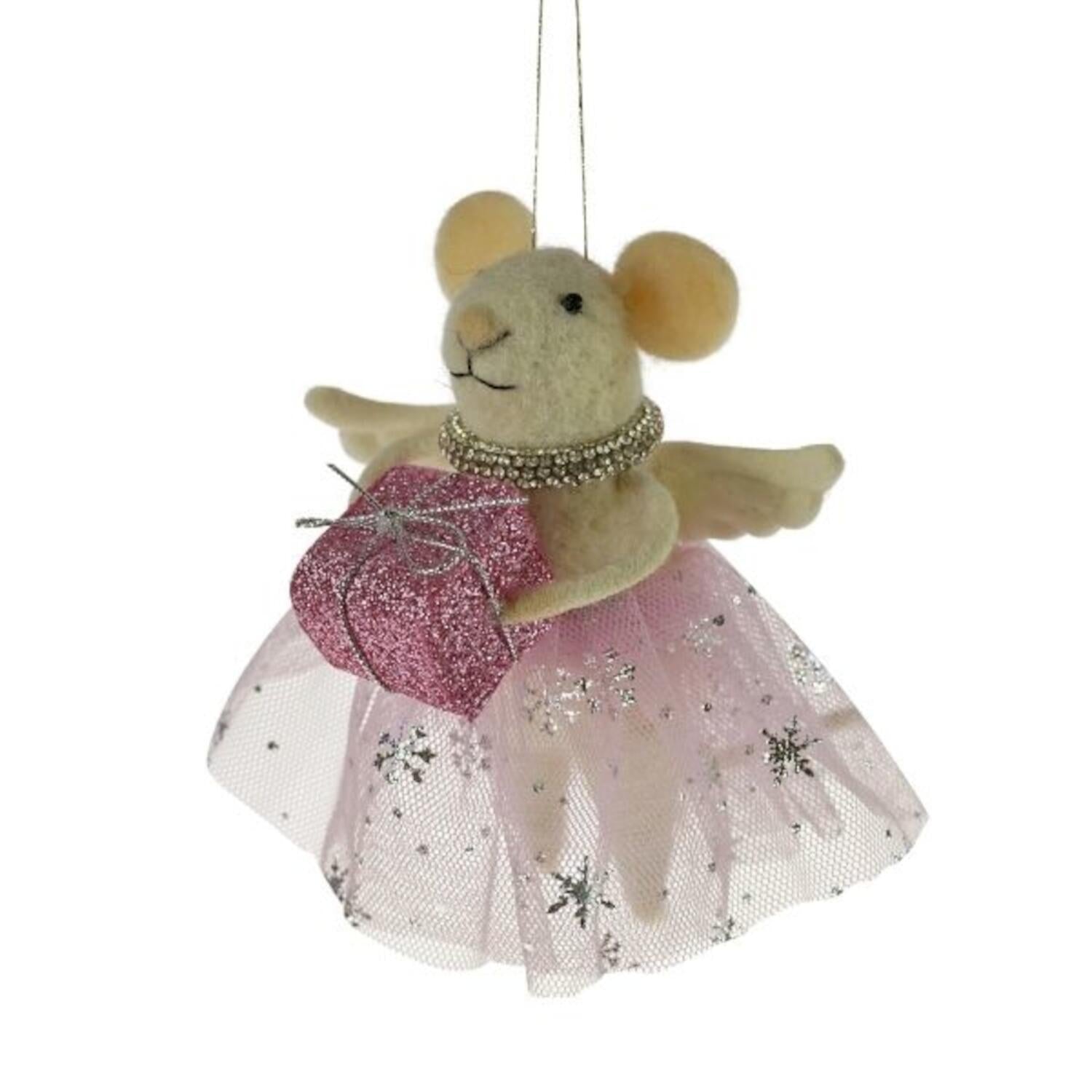 Filz-Anhänger "Mäuschen mit Geschenk" - 7x8x13 cm (Pink)