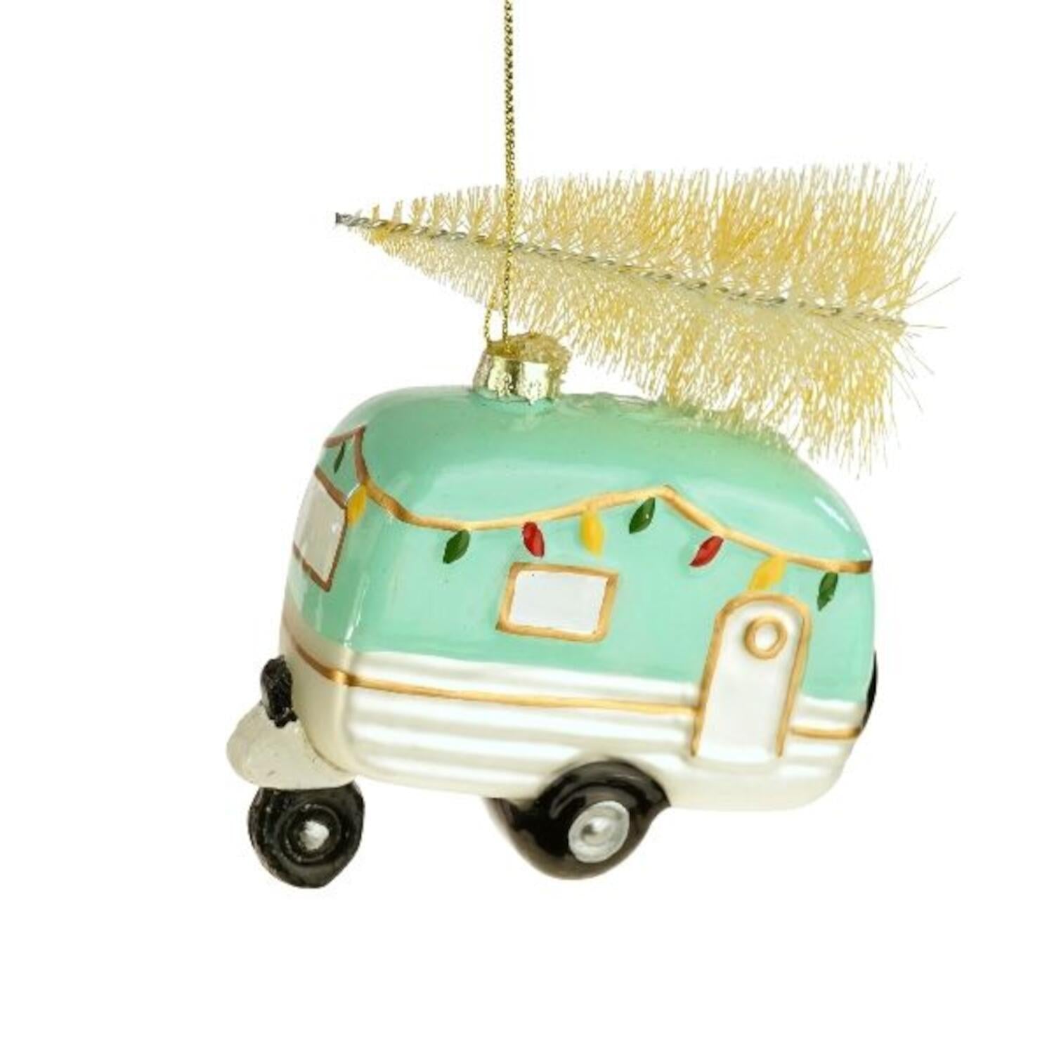 Glas-Anhänger "Wohnwagen" - 10x4x9 cm (Blau)