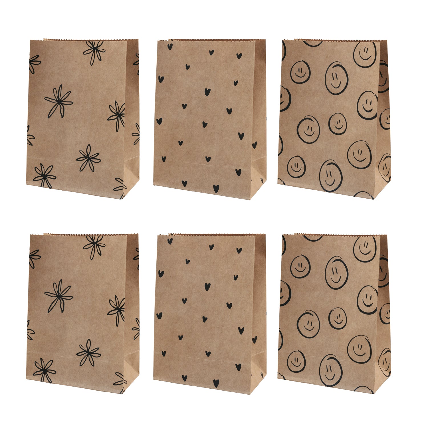 Papiertüten "Illustrationen" im 6er-Set - S (Schwarz)