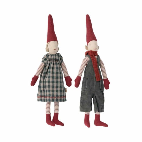 Maileg Weihnachtswichtel "Pixie Girl & Boy" - Mini (Grünes Kleid/Latzhose)