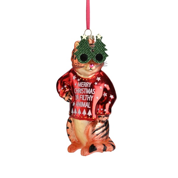 Weihnachtsanhänger "Katze mit Weihnachtsbaum-Brille" (Rot/Orange) von Gift Company