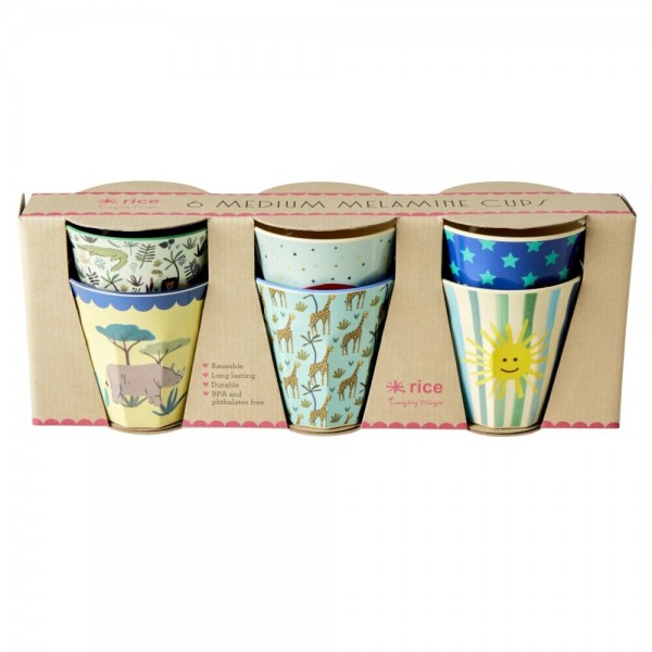 rice Melamin Kinder Becher im 6er-Set/Geschenkbox "Funky" - Medium (Bunt)