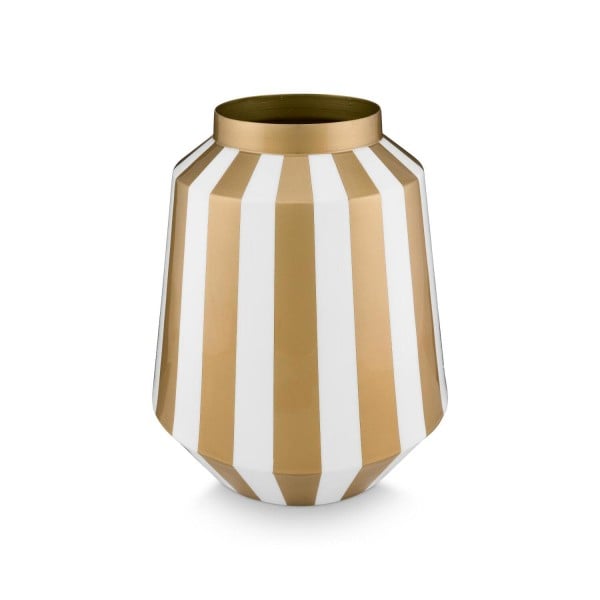 Pip Studio Vase "Stripes" - 24x29 cm (Weiß/Gold)