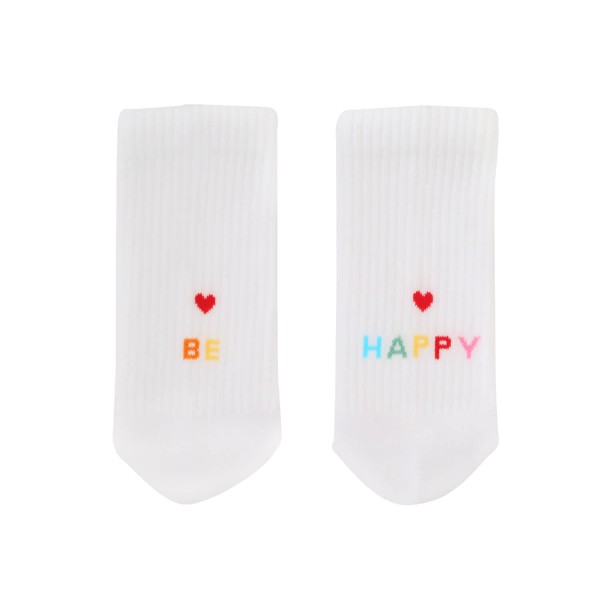 Eulenschnitt Socken "be happy" - Gr. 39-42 (Weiß)