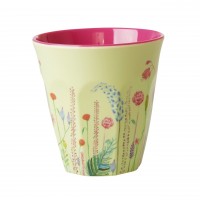 rice Melamin Becher "Spring Flowers" - Medium (Salbeigrün/Pink)