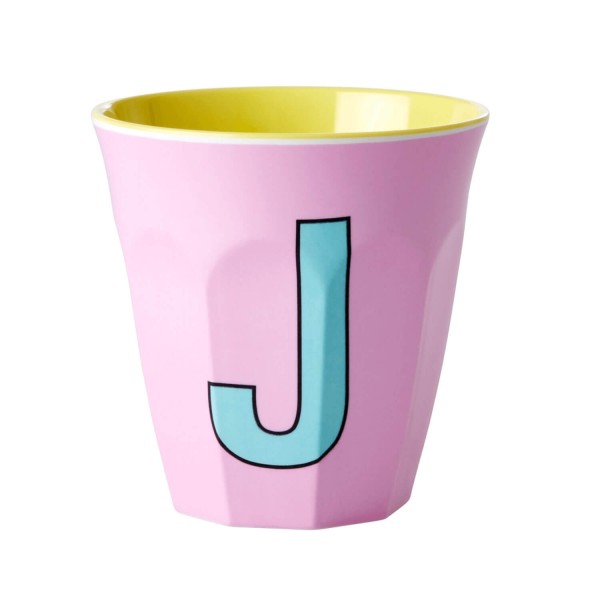 rice Melamin Becher "Buchstabe J" - Medium (Rosa)