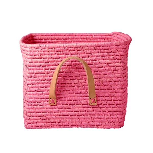 rice Aufbewahrungskorb aus Raffia mit Griffen - Quadratisch (Soft Pink)