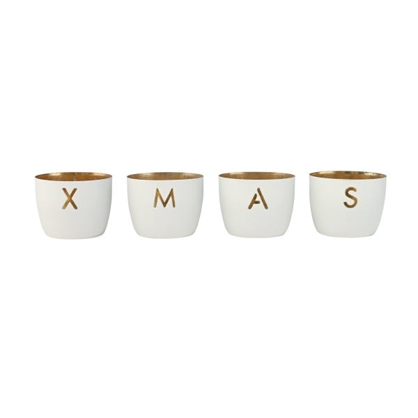 Windlicht "Madras mit Motiv Xmas" im 4er-Set - XS (Weiß) von Gift Company