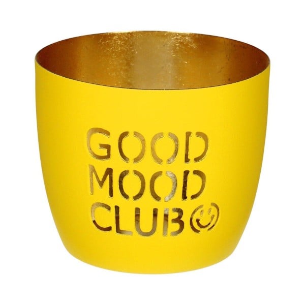 Windlicht "Madras - Good mood club" - M (Neongelb/Gold) von Gift Company